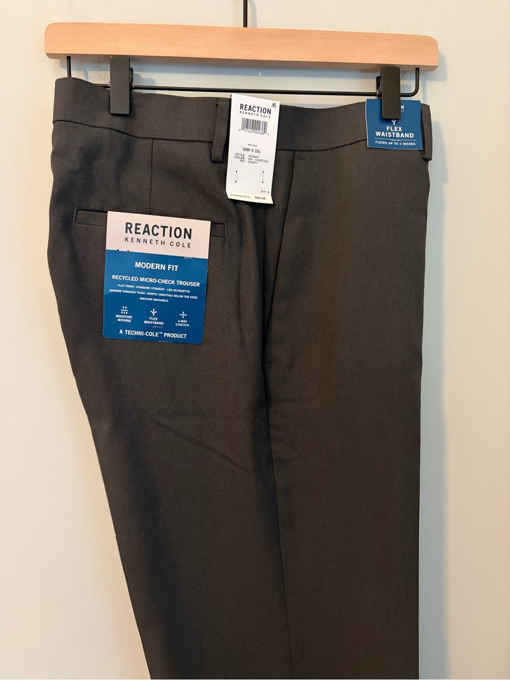 Kenneth Cole Reaction Modern Fit Dress Pants 36X32 Charcoal Stretch Trousers NWT - Picture 11 of 13